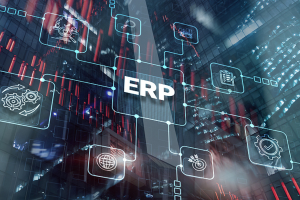 ERP digital overlay on computing towers. ERP business software